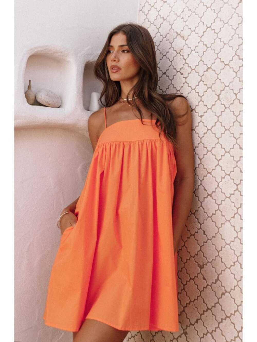 Spaghetti Strap Mini Dress in Vibrant Orange